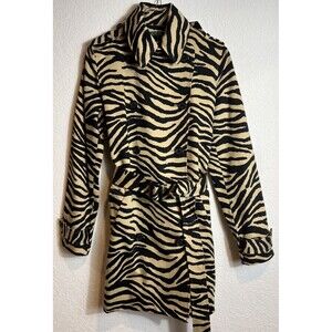 LAUREN Ralph Lauren Zebra Print Button Up Trench Coat Jacket Women's Size Small